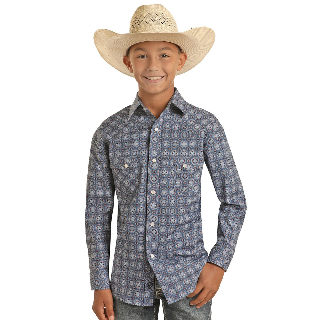 Rock & Roll Boy's RRD Long Sleeve 2 Pocket Shirt - Blue Medallion