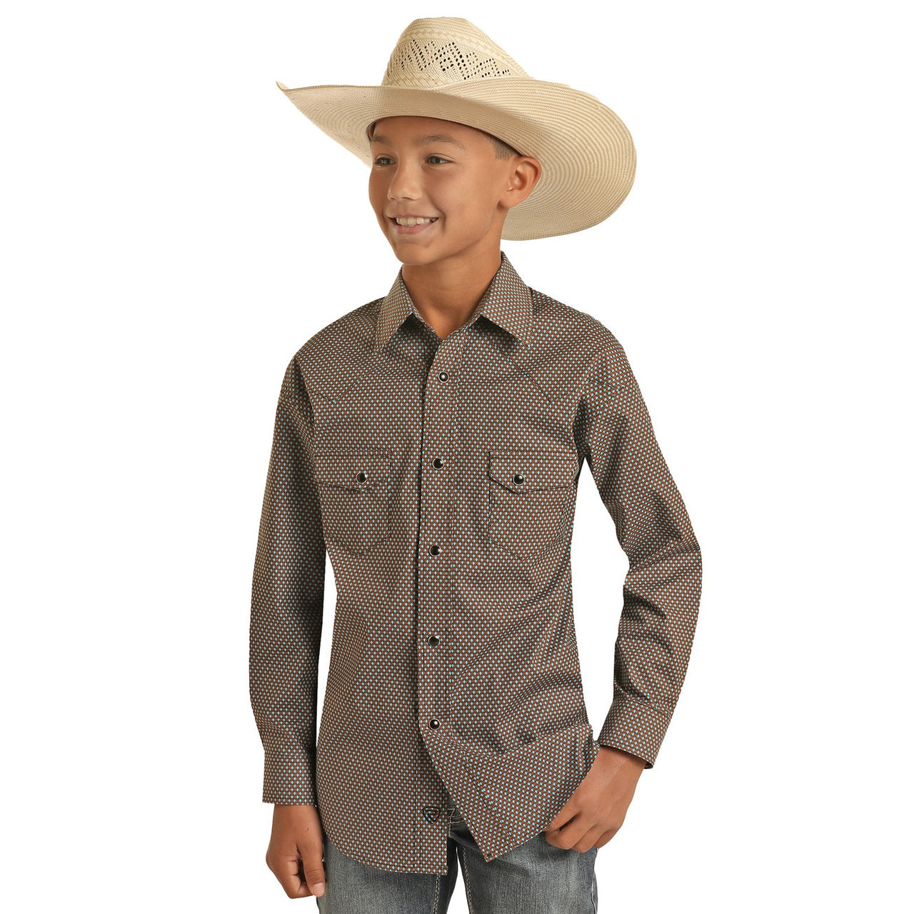 Rock & Roll Boy's RRD Long Sleeve 2 Pocket Horse Shoe Shirt - Orange