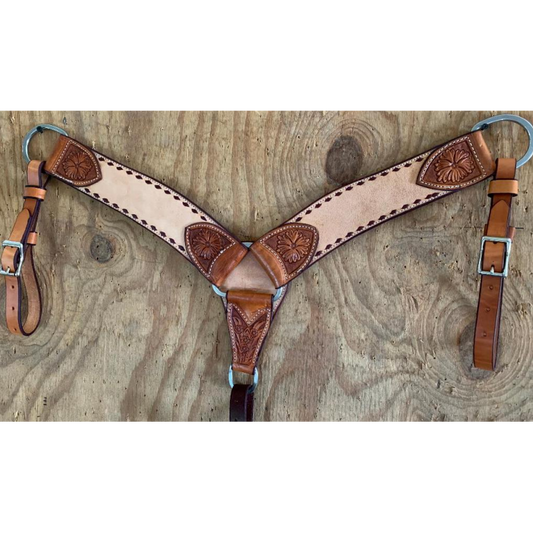 Irvine 2 3/4" Rough Out Floral Buckstitch Latigo Breast Collar - Natural