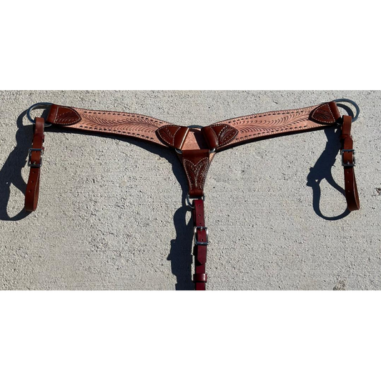 Irvine 2 3/4" Rough Out Leaf Buckstitch Breast Collar - Chocolate