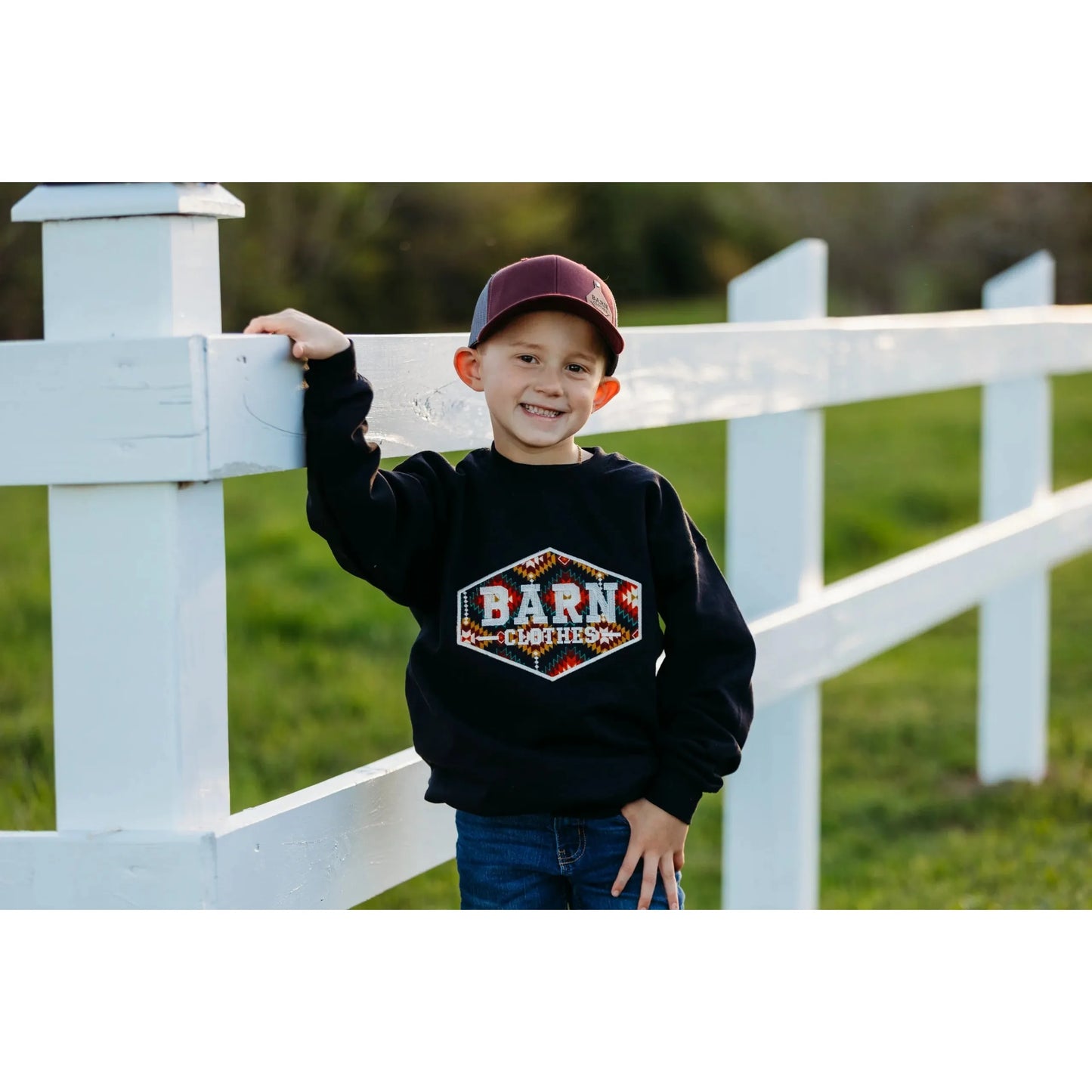 Barn Clothes Kid's Aztec Applique' Crewneck YOUTH - Black