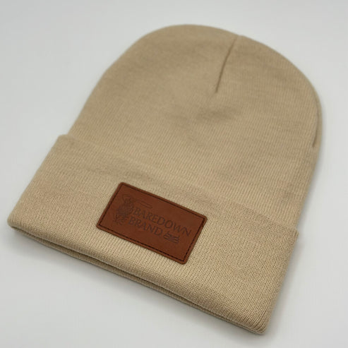 Baredown Brand Roper Leather Patch Beanie - Cream