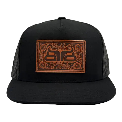 Baredown Brand Fearless Leather Patch Flat Cap - Black