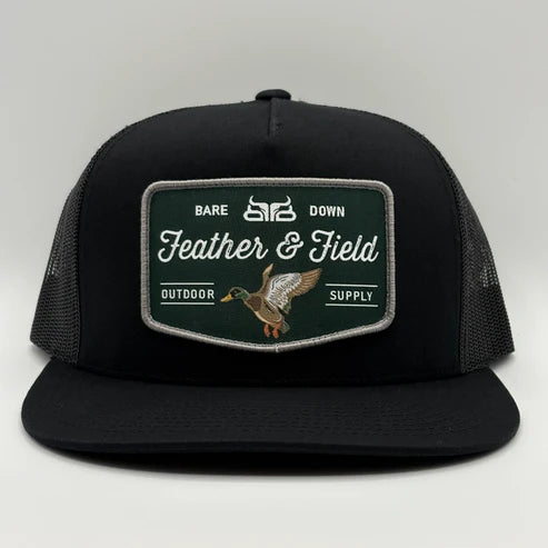 Baredown Brand Feather & Field Flat Brim Cap - Black/Green