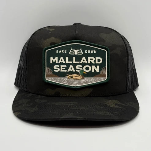 Baredown Brand Mallard Season Flat Bill Cap - Green/Black/Camo