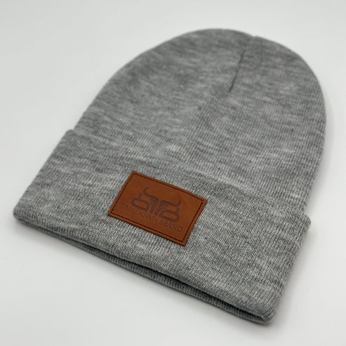 Baredown Brand High Noon Leather Patch Beanie - Heather Gray