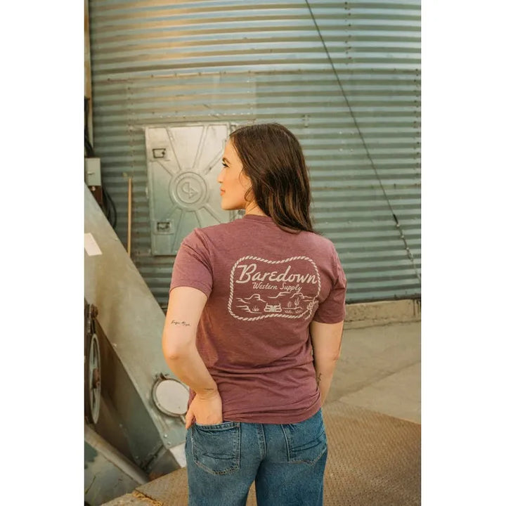 Baredown Brand Unisex Mesa Tee Shirt - Heather Maroon