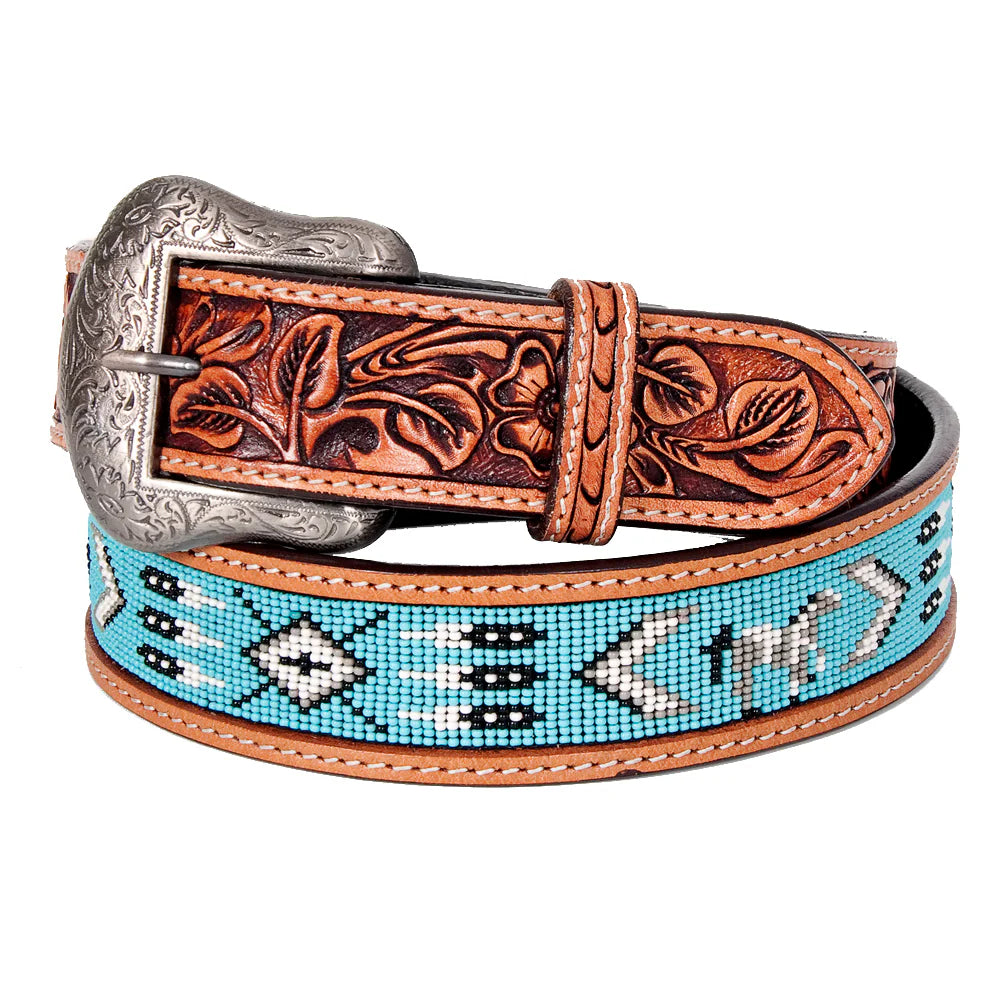 Bar H Western Leather Belt Tan Turquoise