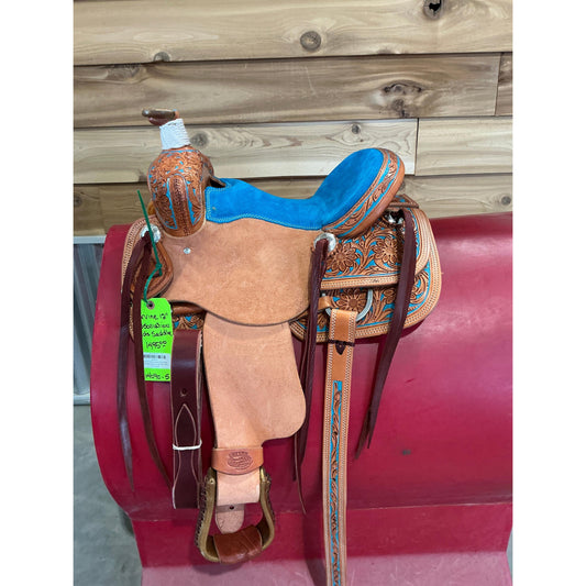 Irvine 12" Association Kids Saddle-Floral tooled w/ painted Turq backround