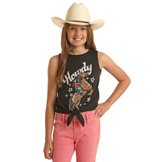 Rock & Roll Girl's Graphic Tank w/Tie - Black