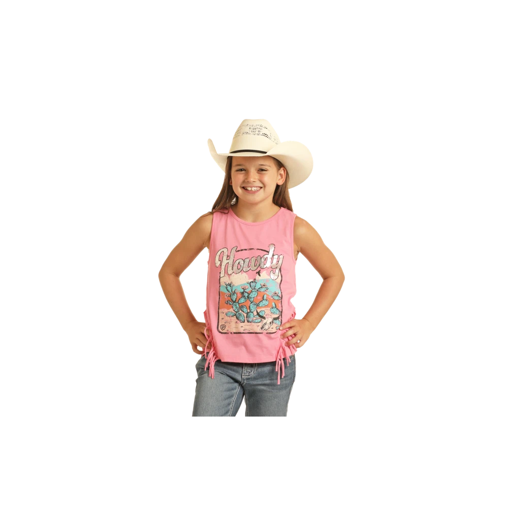 Rock & Roll Girl's  Cowgirl Fringe Tank - Pink
