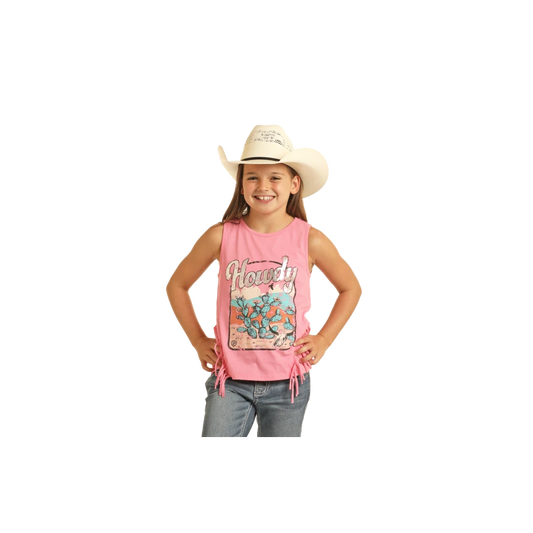 Rock & Roll Girl's  Cowgirl Fringe Tank - Pink
