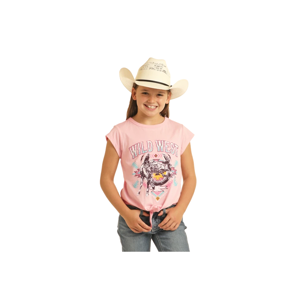 Rock & Roll Cowgirl Girl's Wild West Tee - Baby Pink