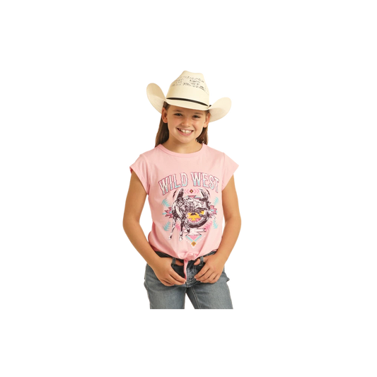 Rock & Roll Cowgirl Girl's Wild West Tee - Baby Pink
