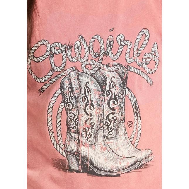 Rock & Roll Girl's Roping Cowgirl Graphic Tee Shirt - Rose/Mauve