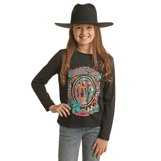 Rock & Roll Girl's Long Sleeve Graphic Tee - Black