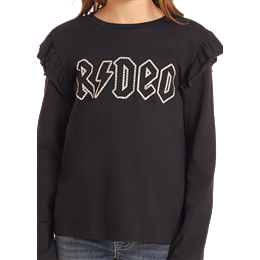 Rock & Roll  Girl's Long Sleeve Graphic Shirt with Ruffles - Black