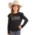 Rock & Roll  Girl's Long Sleeve Graphic Shirt with Ruffles - Black