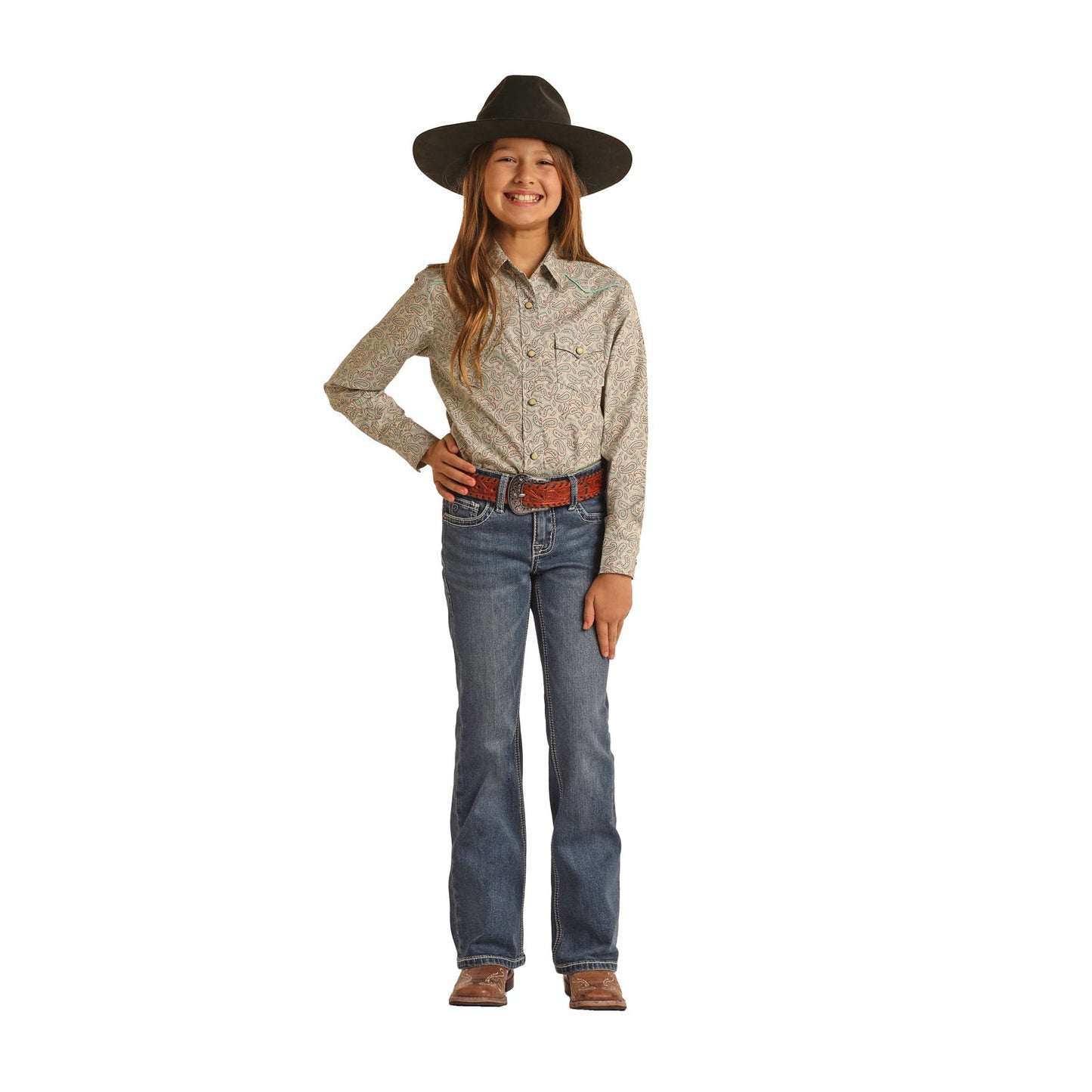 Rock & Roll Girl's Cowhide Embroidered Midrise Boot Cut Jeans - Medium Wash