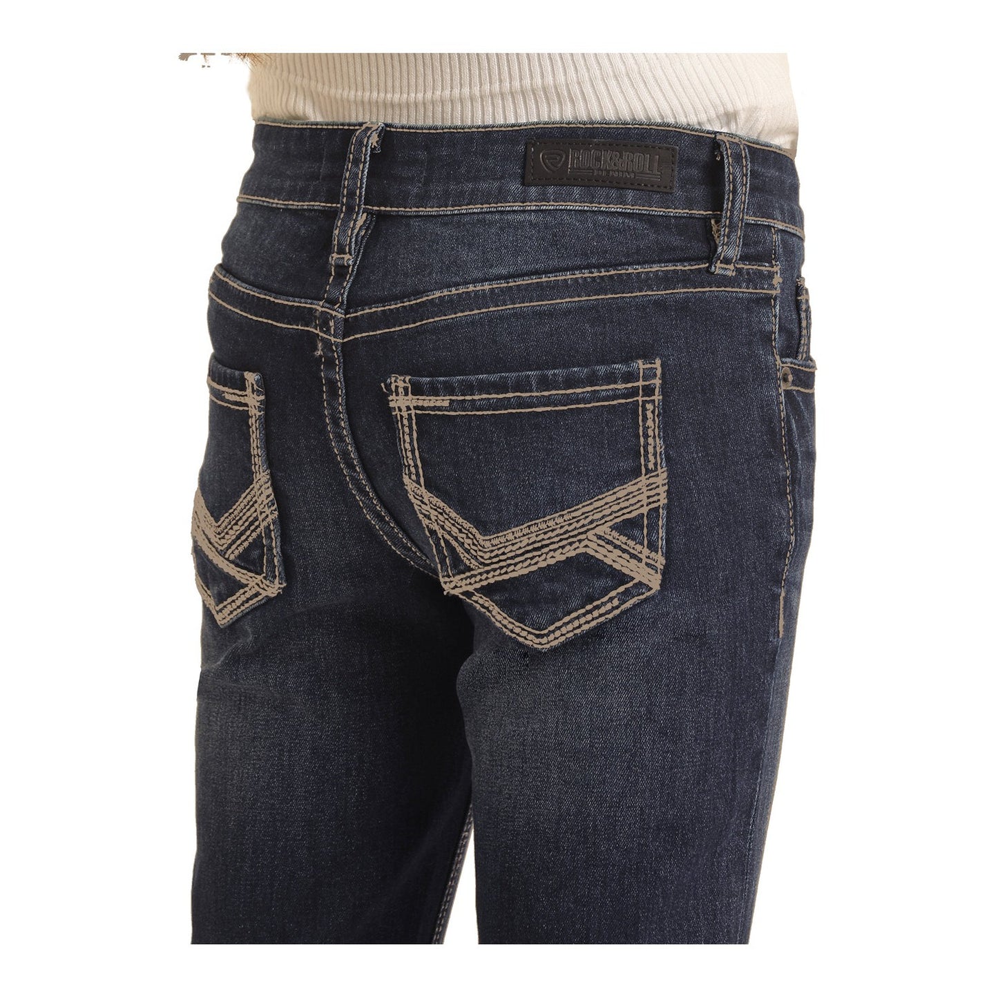 Rock & Roll Girl's Petal Stitch Embroidered Mid Rise Bootcut Jeans - Dark Vintage