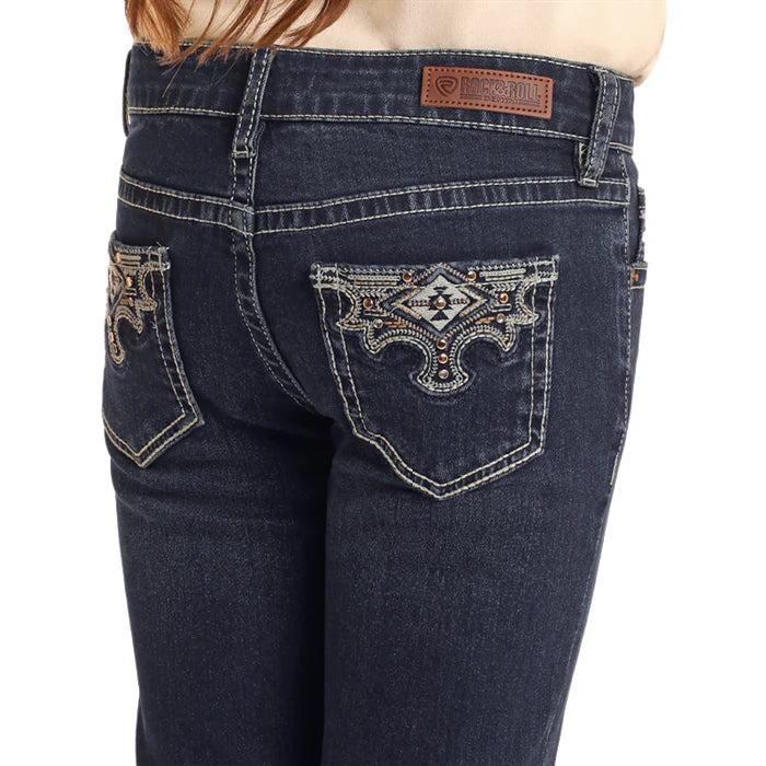 Rock & Roll Girl's Scallop Embroidered Jeans - Dark Vintage