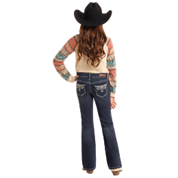 Rock & Roll Girl's Rope Embroidered Trouser- Dark Wash