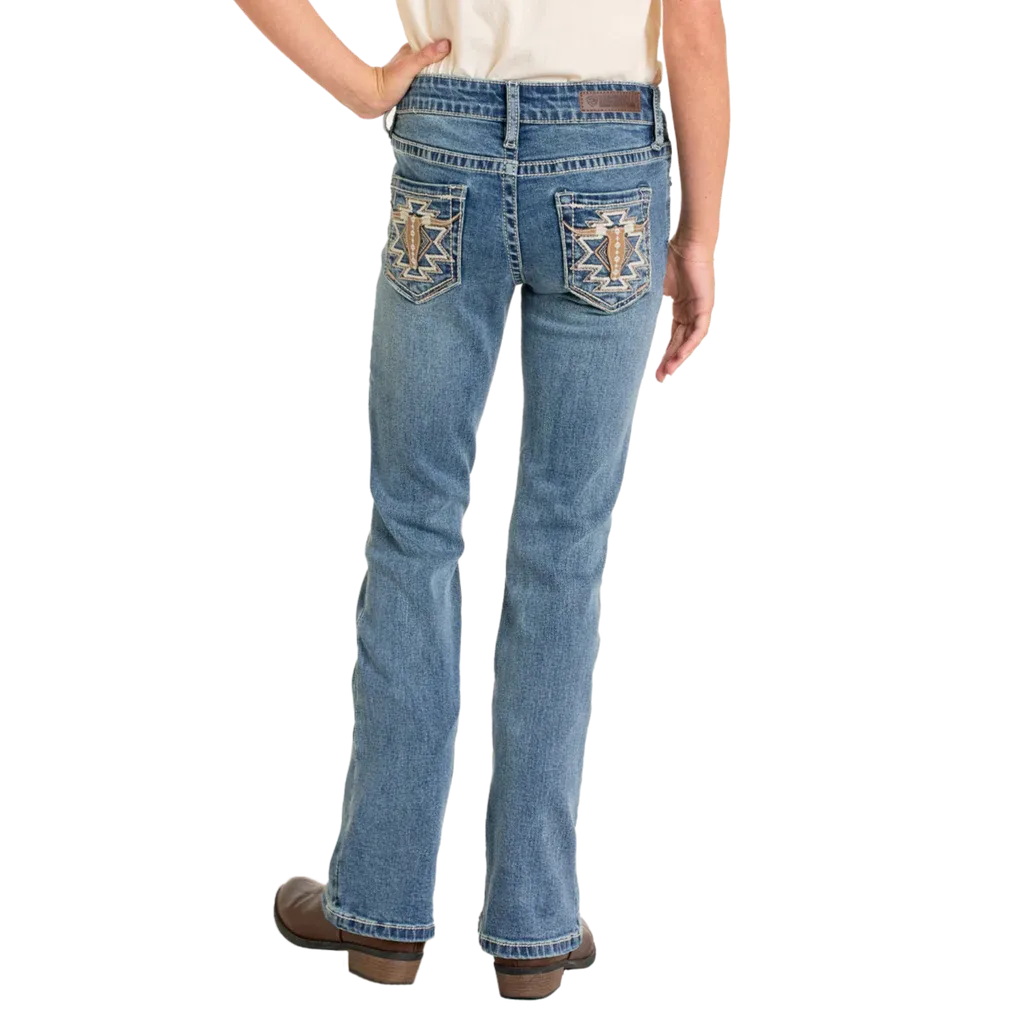 Rock & Roll Girl's Steer Pocket Bootcut Jeans- Medium Vintage