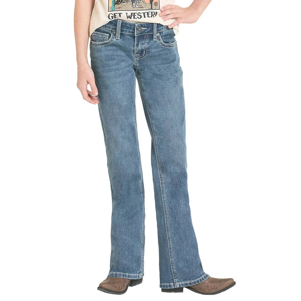 Rock & Roll Girl's Classic Stitch Pocket Bootcut Jeans - Medium Wash