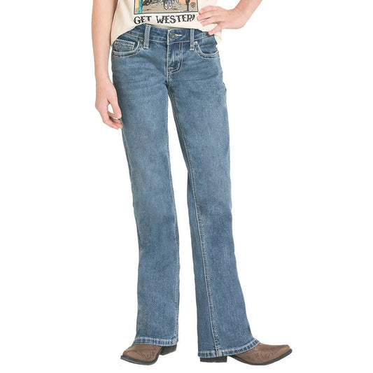 Rock & Roll Girl's Classic Stitch Pocket Bootcut Jeans - Medium Wash