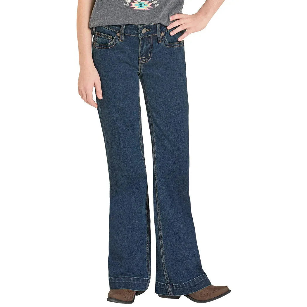 Rock & Roll Girl's Classic Boot Stitch Pocket Trouser Jeans - Dark Wash