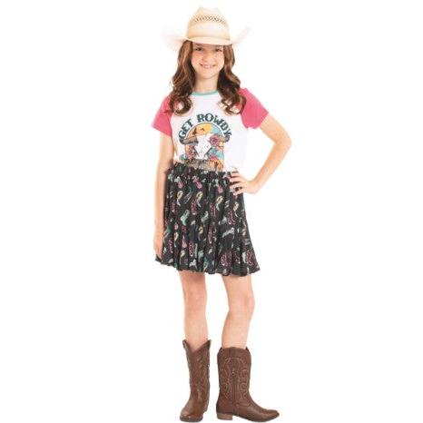 Rock & Roll Girls Boot Print Godet Skirt - Black
