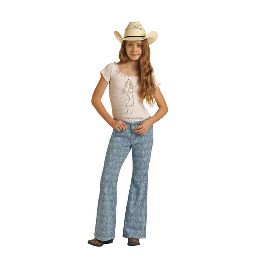 Rock & Roll Girl's Button Flare Jeans - Blue