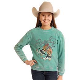 Rock & Roll Girl's Graphic Ribbed Pullover-Turquoise