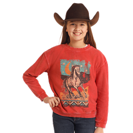 Rock & Roll Girl's Graphic Ribbed Pullover - Rust