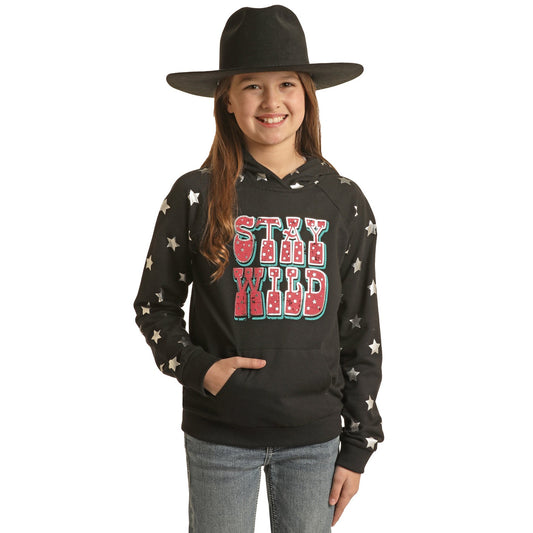 Rock & Roll Girl's Graphic Hoodie w/Stars - Black