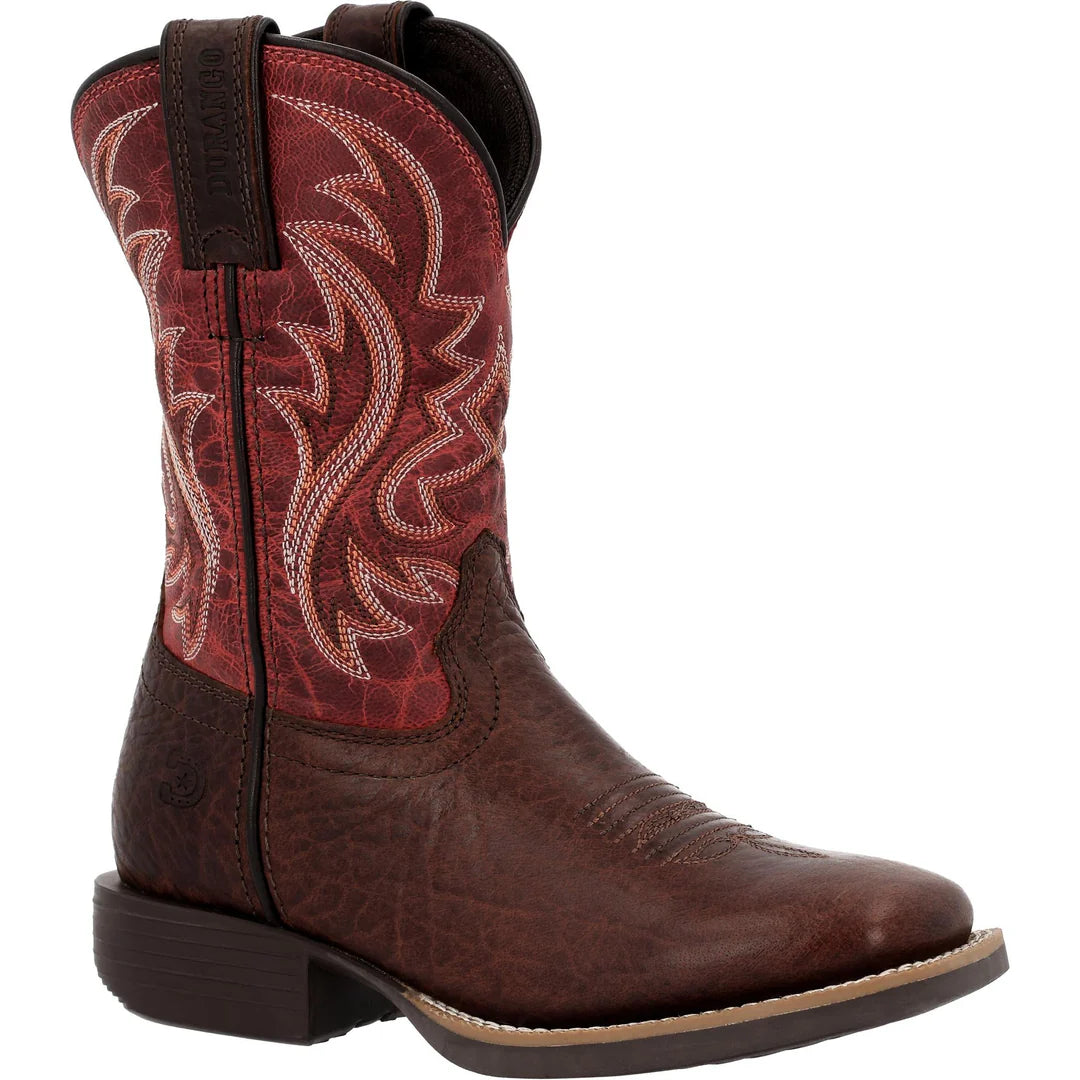 Durango Big Kids Shyloh 8 Inch Square Toe Boot - Mahogany/Dynamite Red