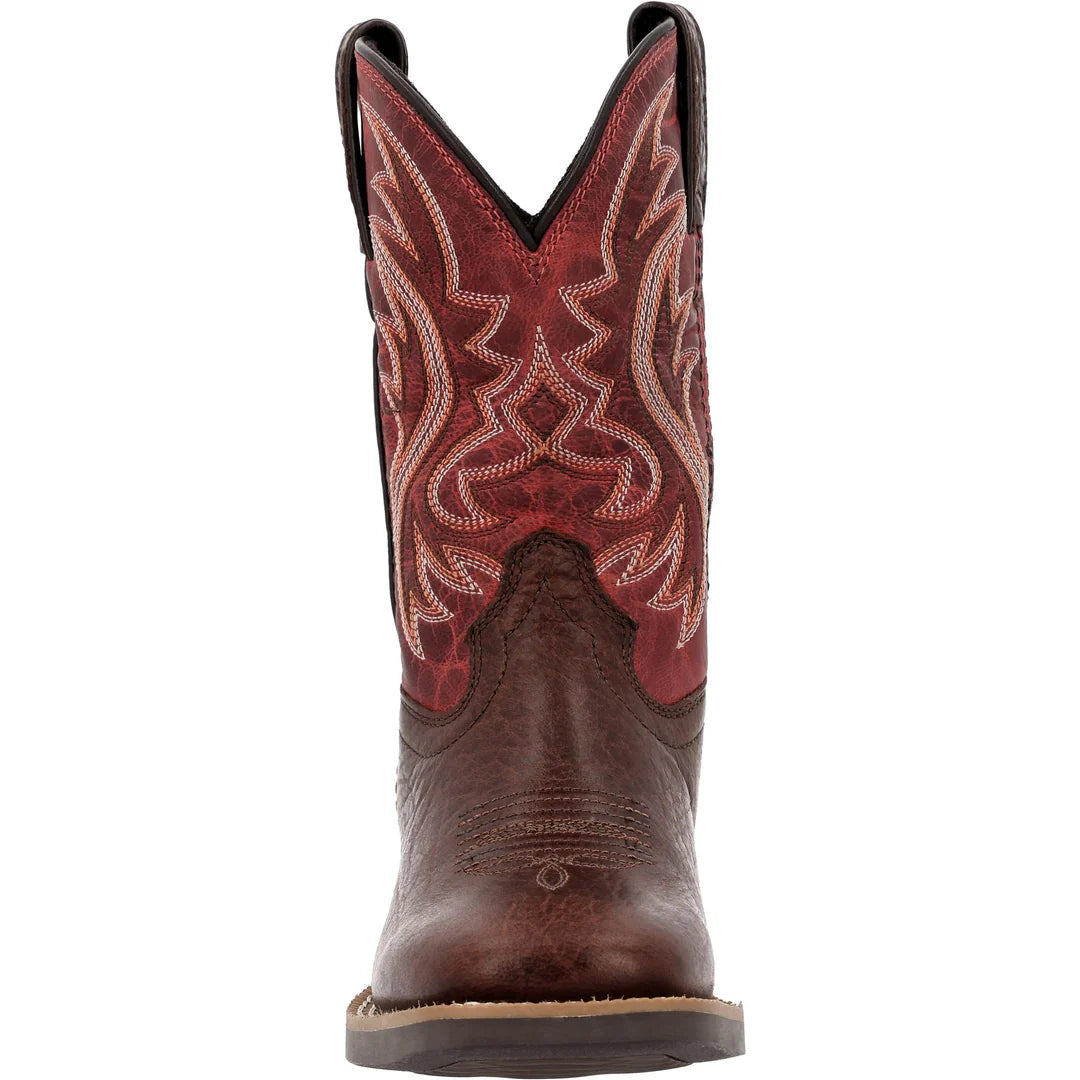 Durango Big Kids Shyloh 8 Inch Square Toe Boot - Mahogany/Dynamite Red