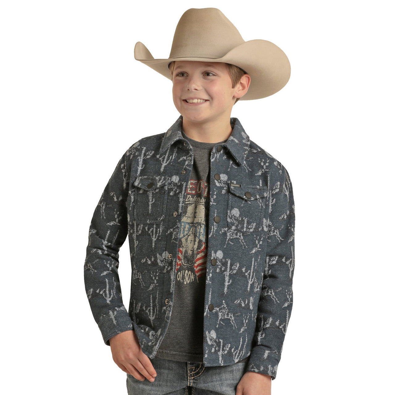 Rock & Roll Kid's Cowboy Jacquard Shirt Jacket - Blue