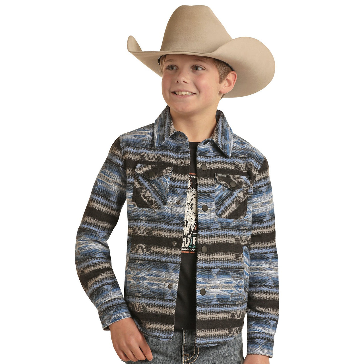 Rock & Roll Kid's Aztec Jacquard Shirt Jacket - Blue