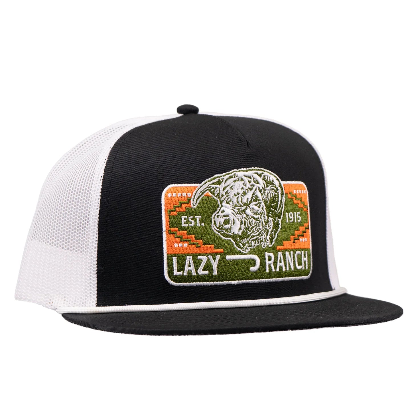 Lazy J Ranch Presidio Classic Rope Trucker Flat Brim Cap - Black/White