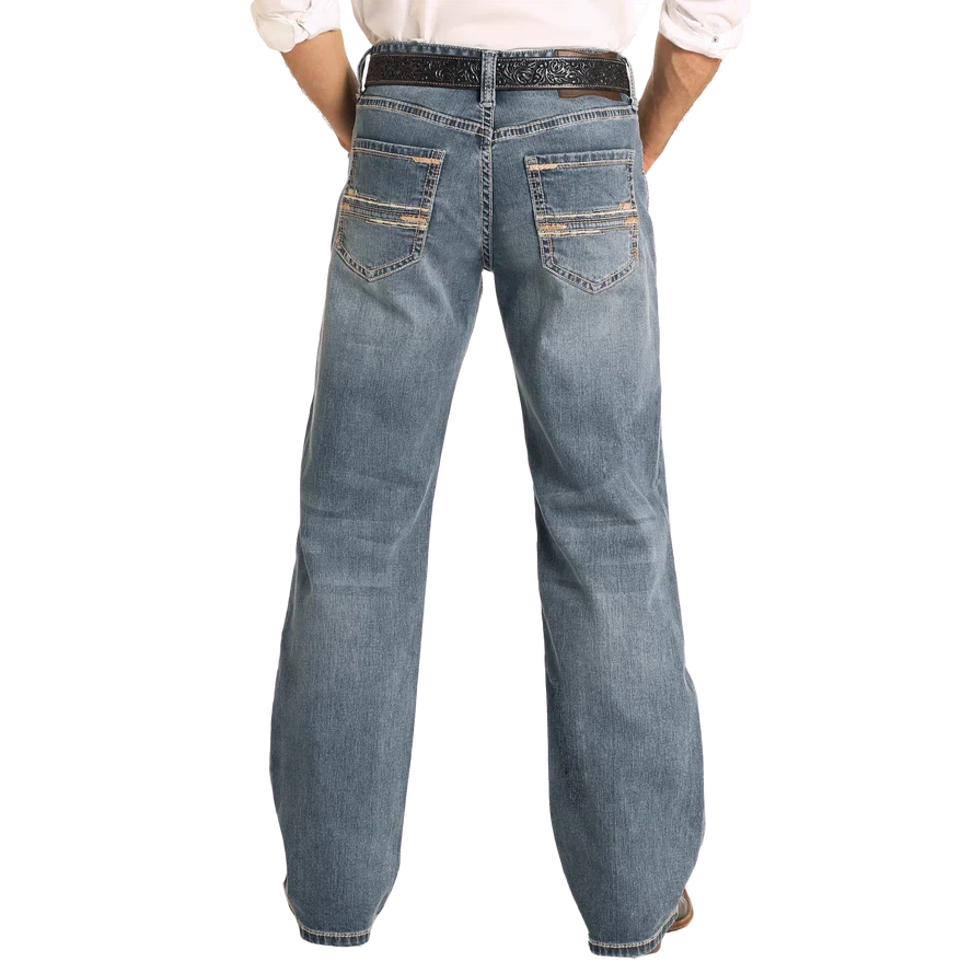Rock & Roll Men's Relaxed Fit Straight Stitch Double Barrel Boot  Jean- Medium Wash