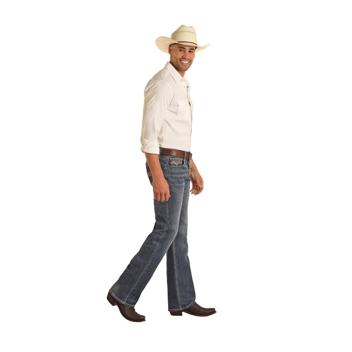 Rock & Roll Men's 2-Tone Pistol Straight Jeans - Medium Wash