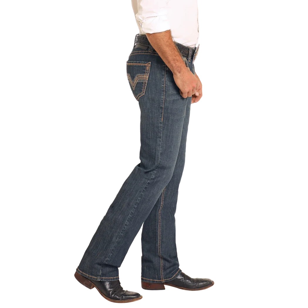 Rock & Roll Men's Slim Fit Revolver Vintage Straight Boot Jean- Dark Vintage