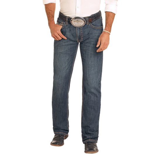 Rock & Roll Men's Slim Fit Revolver Vintage Straight Boot Jean- Dark Vintage