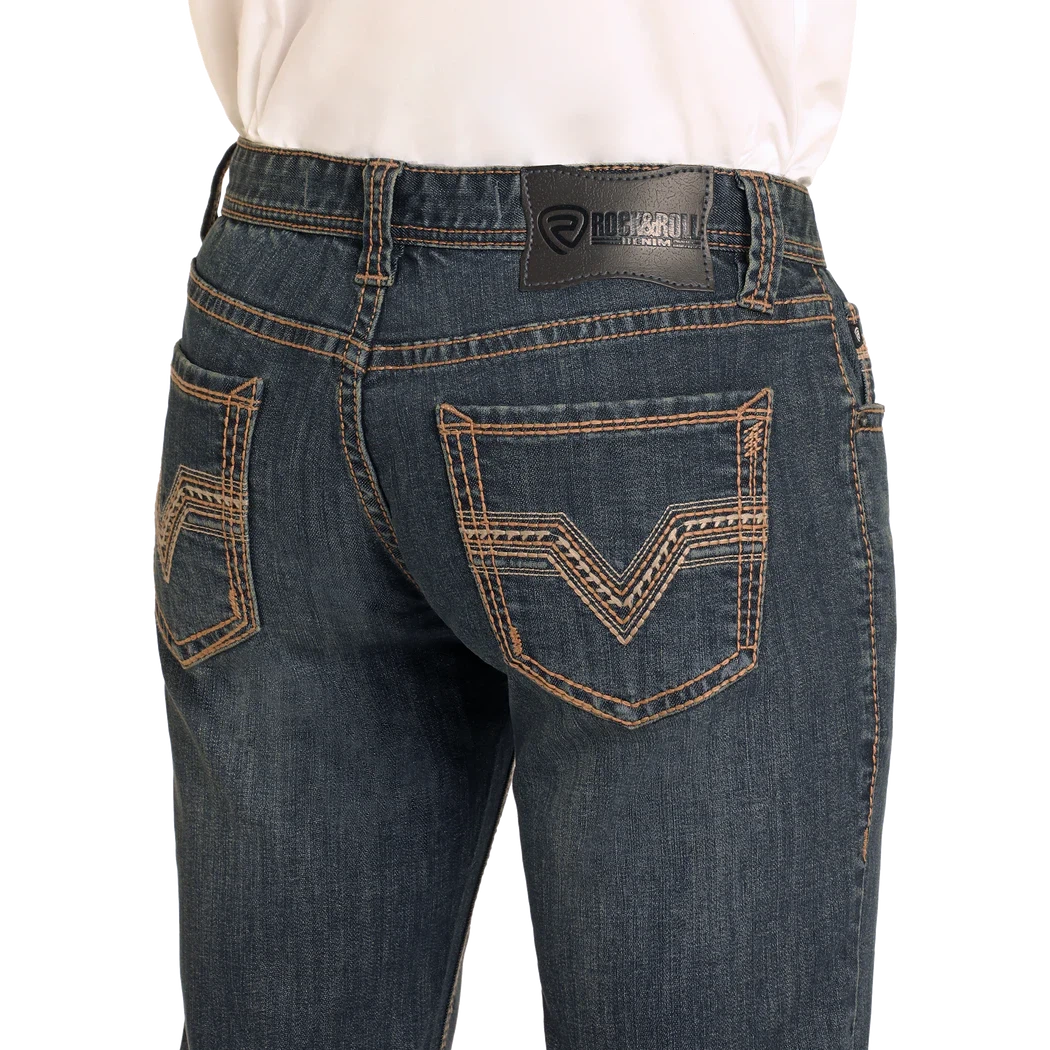 Rock & Roll Men's Slim Fit Revolver Vintage Straight Boot Jean- Dark Vintage