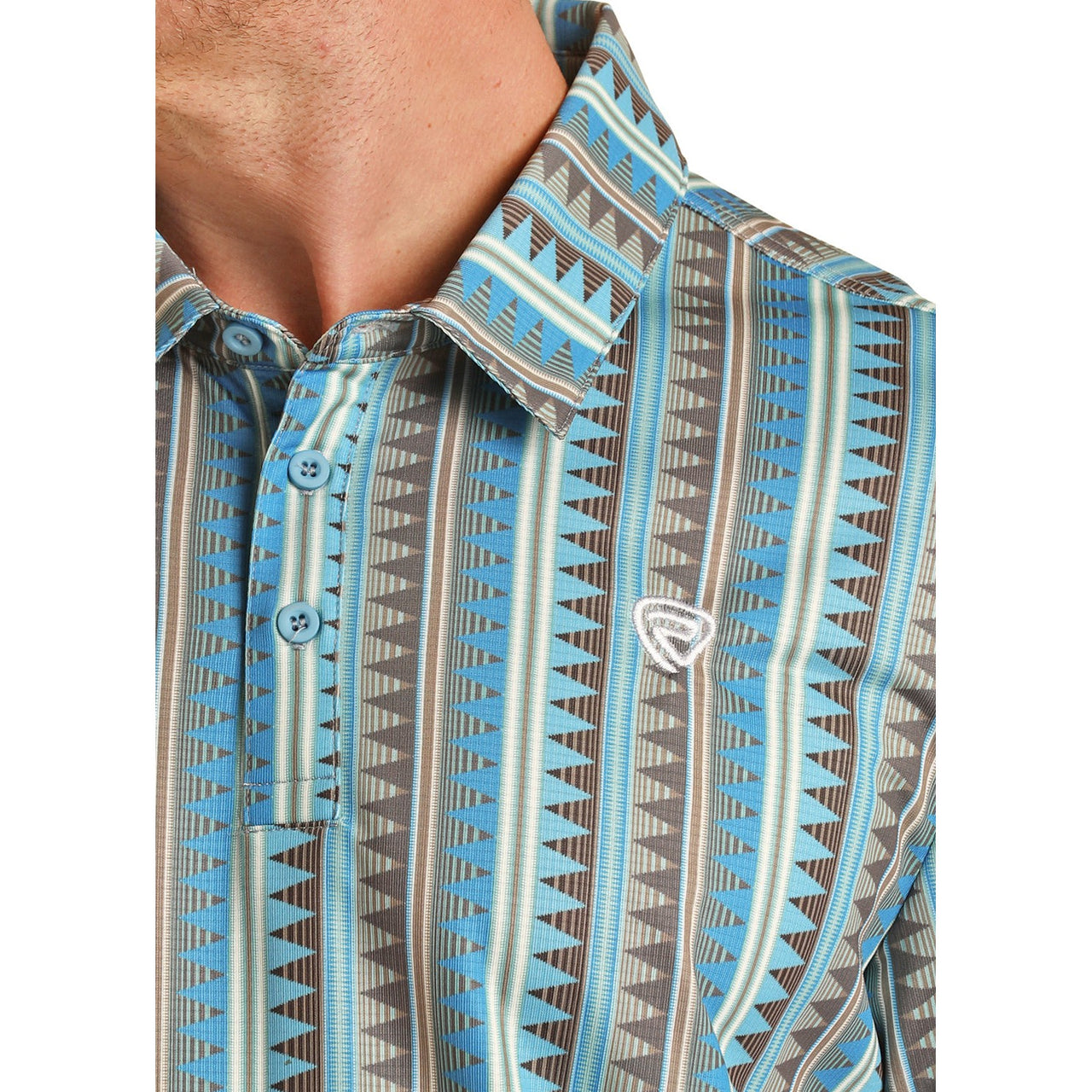 Rock & Roll Men's Aztec Stripe Polo Button-Down Shirt - Turquoise