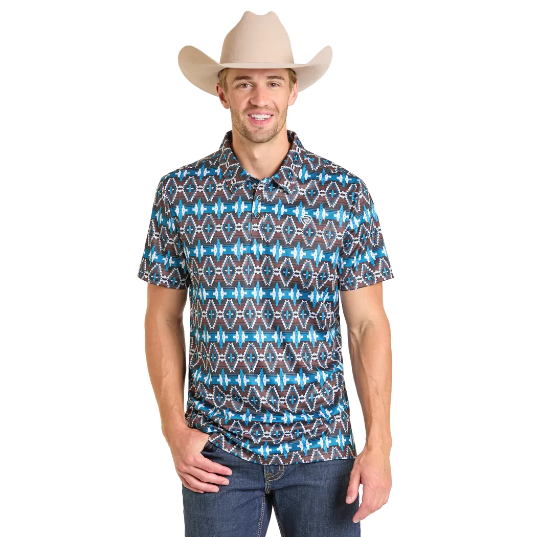 Rock & Roll Men's Aztec Print Short Sleeve Shirt- Black