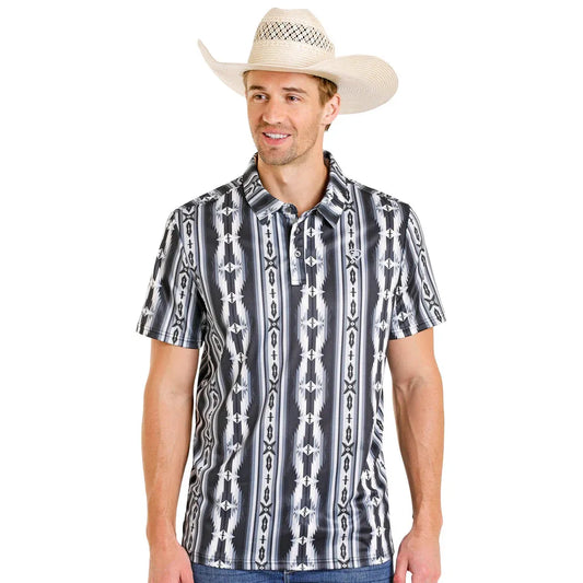 Rock & Roll Men's Southwestern Aztec Print Short Sleeve Polo Shirt - Black