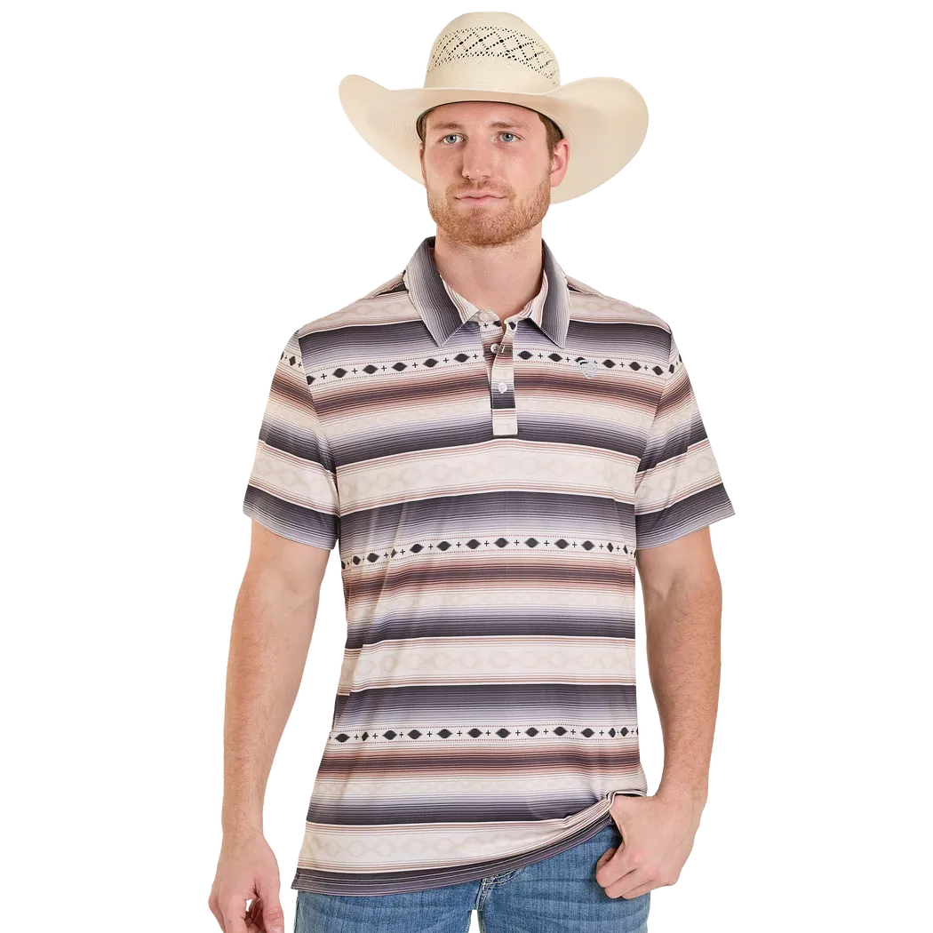Rock & Roll Men's Aztec Stripe Print Short Sleeve Polo Shirt - Cream