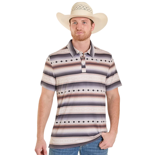 Rock & Roll Men's Aztec Stripe Print Short Sleeve Polo Shirt - Cream